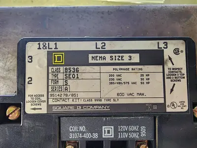 USED SQUARE D CLASS 8536 TYPE SE01