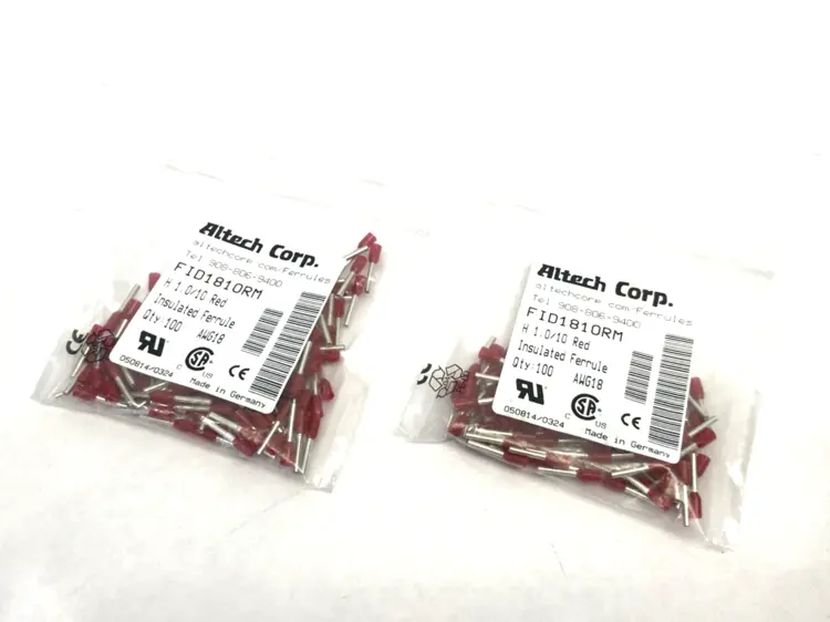 New | in-Stock Altech Insulated Crimp Ferrule 18AWG/1sqmm PACK OF 100, LOT OF 2 Electrical Fittings Michigan US | Maverick Industrial Sales #1390900