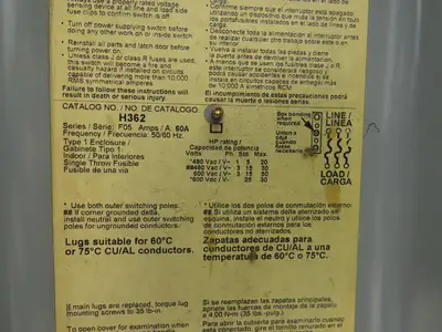 Square D H362 Heavy Duty Fused Safety Disconnect Switch 60A 600VAC Series F1
