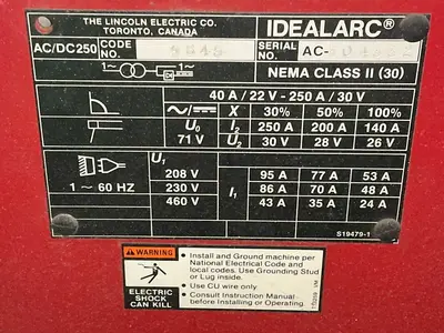 Used LINCOLN ELECTRIC IDEALARC 250 Arc Welders Ohio US | HGR 24 #1506567
