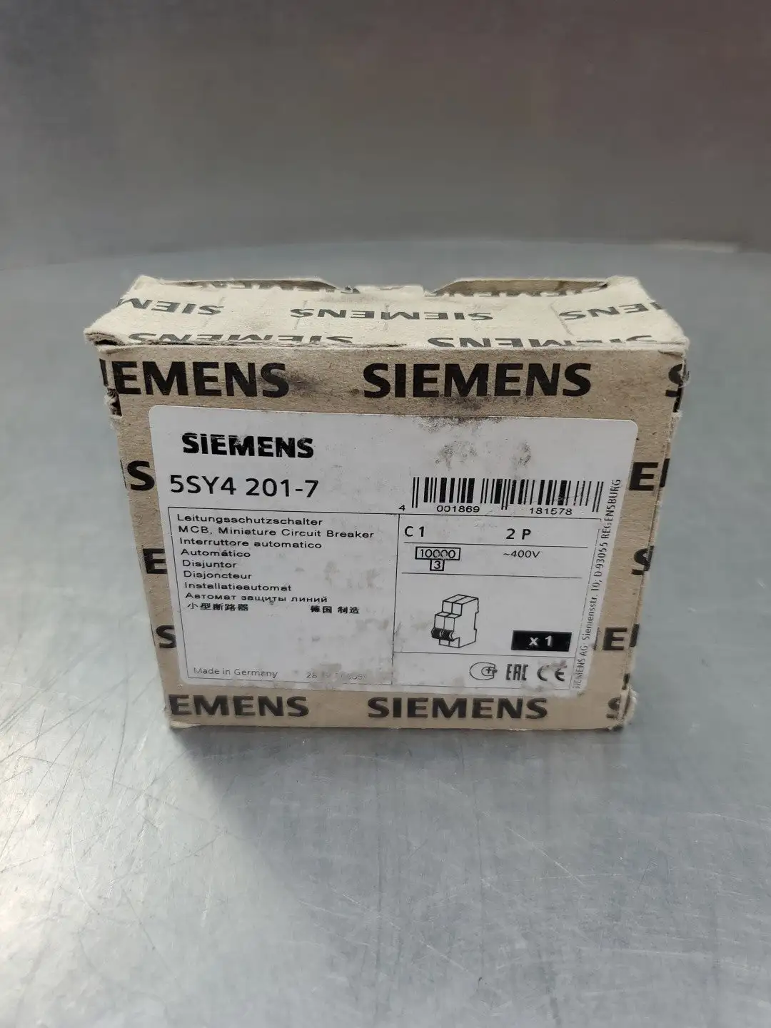 USED Siemens 5SY4 201-7 C1 2P Circuit Breaker, 400V