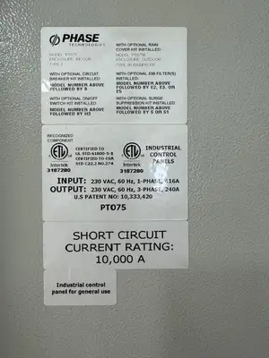 Used PHASE TECHNOLOGIES PT075 Phase Converters British Columbia CA | Lenmark #1488963