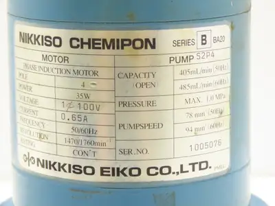 Nikkiso Chemipon BA20 S2P4 Diaphragm Metering Pump 35W 100V 1PH 485 ml/min
