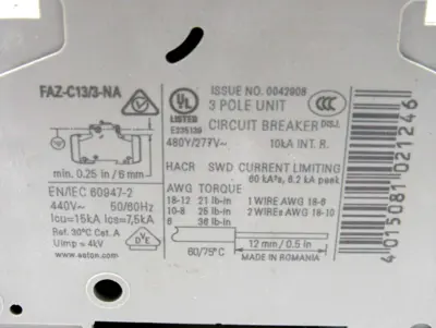 NEW EATON CORPORATION FAZ-C13/3-NA CIRCUIT BREAKER FAZC133NA