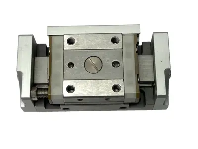 USED SMC PNEUMATIC SLIDE TABLE MISSING SHOCK ABSORBER