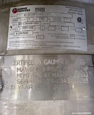 Unused Gaumer Electric Process Heater – 180 kW, 600 PSIG, 12" x 164"