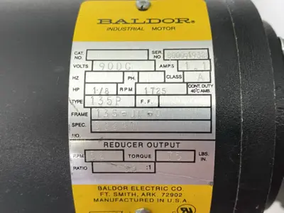 USED BALDOR INDUSTRIAL MOTOR 33:1 1725RPM W/ BC138 DC MOTOR SPEED CONTROL