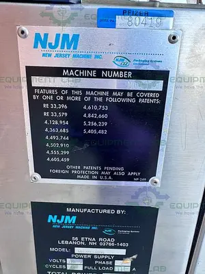 USED NEW JERSEY MACHINE 401XRE -0095 PALLET LABELER 120V, 60 CYCLES, 1.2 KW