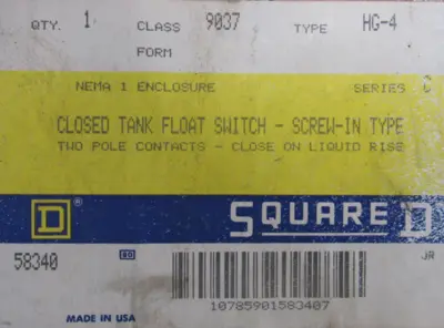 NEW SQUARE D 9037-HG-4 CLOSED TANK FLOAT SWITCH 9037HG4