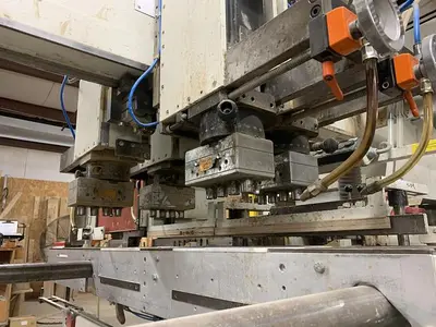 KOCH SBD-B DOUBLE-END FEED-THROUGH TRIM, BORE, GLUE, & DOWEL MACHINE