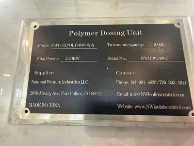 NEW NWI JX302 VOLUTE PRESS SLUDGE DEWATERING SYSTEM W/  POLYMER  DOSING UNIT MFG 26