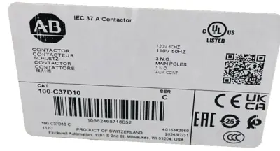 ALLEN BRADLEY 100-C37D10 CONTACTOR SER.C 100C37D10 NEW, SURPLUS