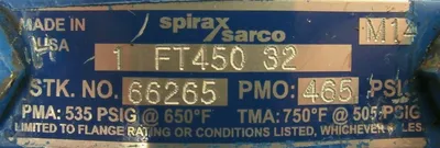 USED SPIRAX SARCO 1-FT450-32 STEAM TRAP 66265 465PSI 1FT45032