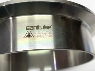 USED SANITUBE STAINLESS STEEL PIPE FITTING T316 3-6/10" ID X 4" OD