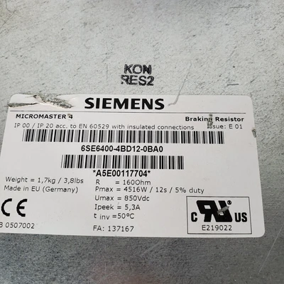 Used Siemens 6SE6400-4BD12-0BA0, 6SE6 400-4BD12-0BA0, 6SE64004BD120BA0 Misc Industrial Equipment California US | American Industrial Supply Co. #1377231