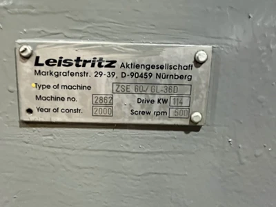 60MM Leistritz ZSE 60 GL-36D Twin Screw Extruder, 36:1 L/D, 121KW