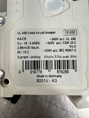 Abb S201U-K3A Miniature Circuit Breaker 240VAC 3A 50/60Hz 10ka (4c-41)