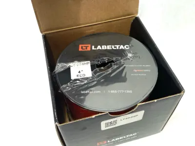 USED LABELTAC PRO MODEL HIGH PERF. 10 YEAR VINYL LABEL RED, 4" X 150'/ROLL