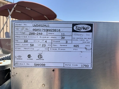 UniMac industrial/commercial washer model no. UW50S2AU1, 208-240 volt three phase electric, working ...