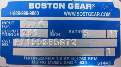 NEW BOSTON GEAR F7155SB5GT2 GEAR REDUCER 5:1