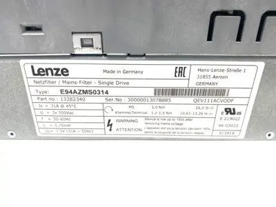 USED LENZE MAIN FILTER - SINGLE DRIVE 13282340, W/ E94AZPSO244 BACKPLANE