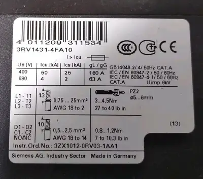 Siemens 3RV1431-4FA10 Security breaker Loc4E44