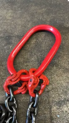 Set of 2: 2-Leg Lifting Chain Sling with Red Oblong Rings and Hooks