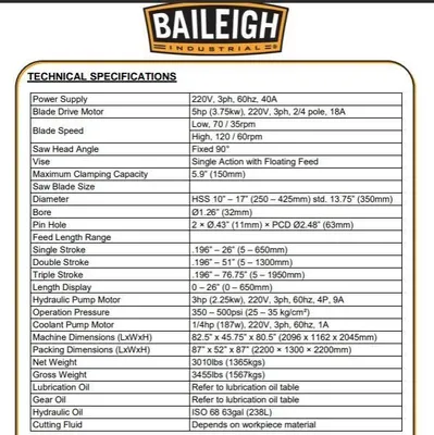 2016 BAILEIGH CS-475AV Circular Cold Saws | Clark Machinery Sales, LLC (10)