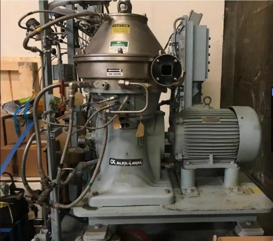 Alfa-Laval BTPX 205 SGD-34 CDP-60 clarifier centrifuge skid, 316L SS.