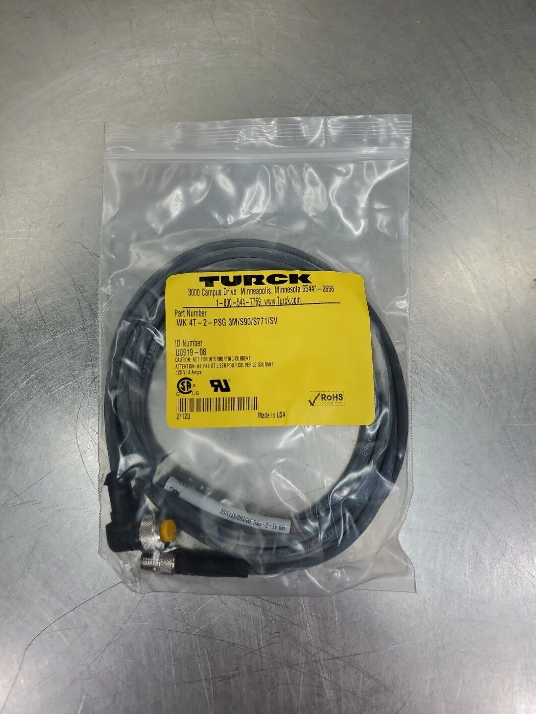 TURCK WK 4T-2-PSG 3M/S90/S771/SV (U0919-08) PLC Cable. 5A-10