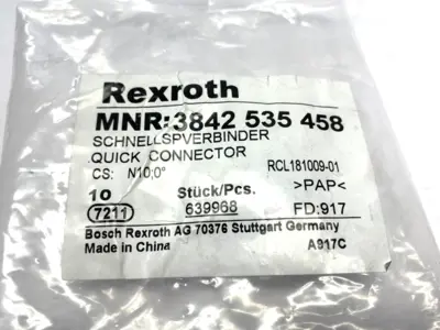 New | in-Stock Rexroth Quick Connector, N10 0°, Steel LOT OF 10 PCS Misc Fasteners Michigan US | Maverick Industrial Sales #1507936