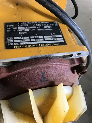 1 Ton Harrington Chain Hoist IC-BN 60Hz 0.85 Motor (missing end cap)