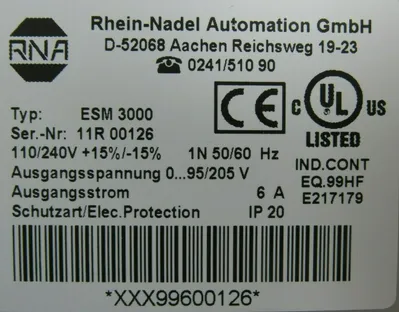 NEW RHEIN-NADEL ESM3000 CONRTOL UNIT FOR VIBRATORY DRIVE
