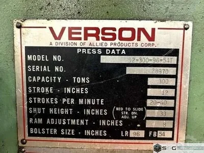 USED 1990 VERSON PRESS S2-300-96-54T