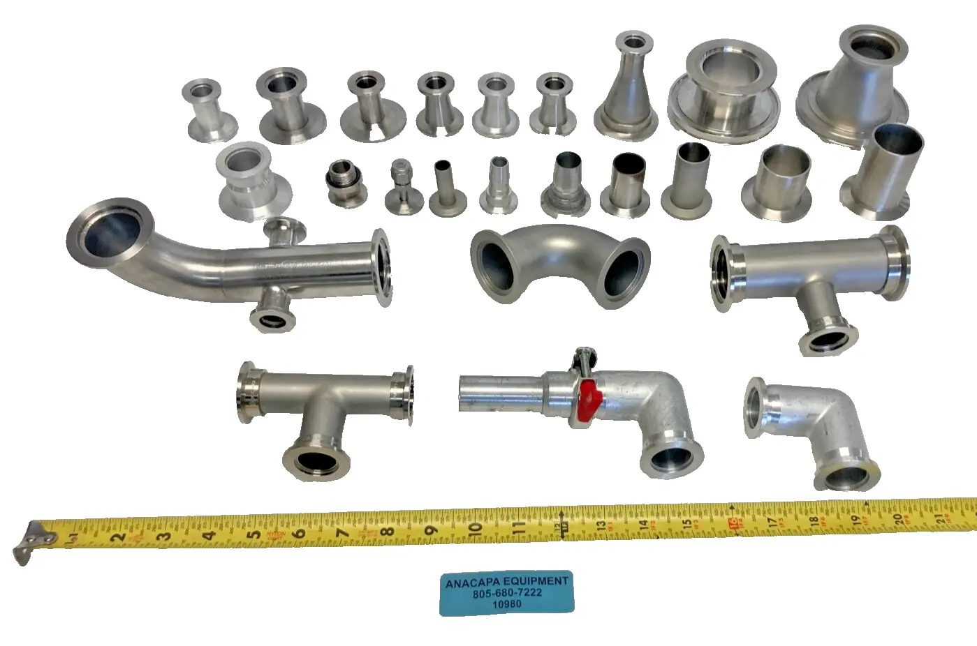Large Lot of 25 Vacuum Fittings Elbows, T's, Adapters Stainless Steel (10980)