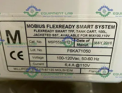 USED MILLIPORE MOBIUS FLEXREADY SOLUTION 100 LITER MIXING TANK CART