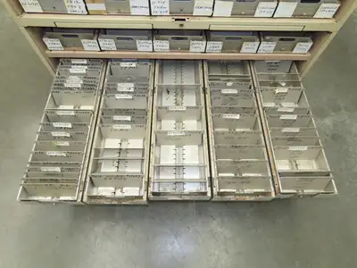 Modular Industrial Storage Cabinet 20 Drawer 61.5x38x34.5" Vintage 17x10" Trays