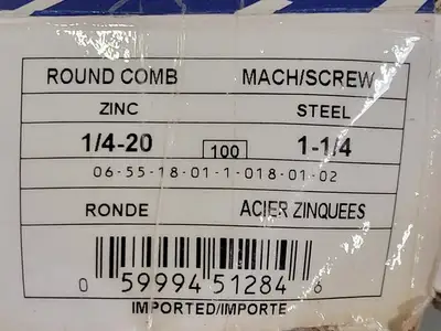 Round Combo Machine Screw, 1/4"-20 x 1-1/4", Zinc Steel (Box of 65)