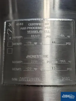 USED A&M Process 500 Liter A&B Process Receiver Tank, 316 S/S, 44/150#