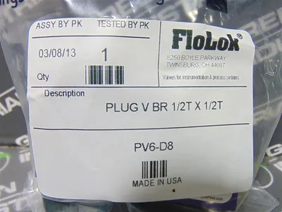 SSP PV6-D8 FloLok Plug Valve 1/2"x1/2" 3000 PSIG New NIB
