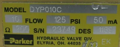 REFURBISHED PARKER DYP010C SERVO VALVE MODEL10