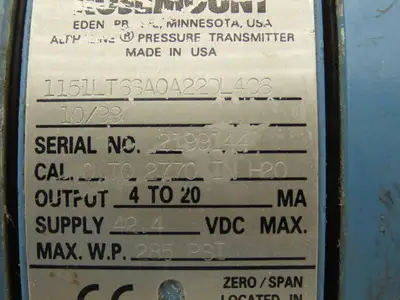 Rosemount 1151LT6SA0A22DL4C6 Pressure Transmitter 45VDC 285PSI 3" Flange Mounted