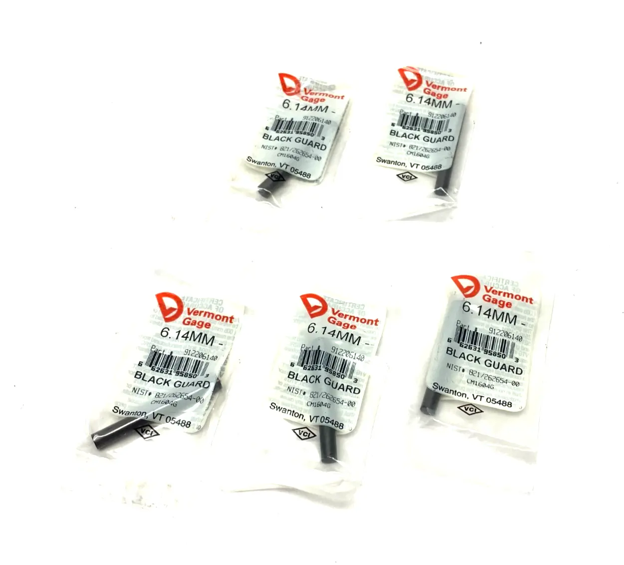 USED VERMONT GAGE BLACK GUARD 6.14MM PIN GAGE LOT OF 5