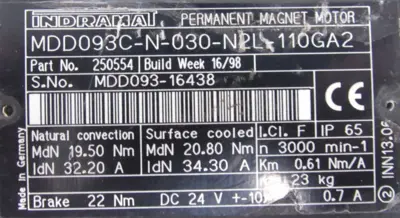 NEW INDRAMAT MDD093C-N-030-N2L-110GA2 SERVO MOTOR MDD093CN030N2L110GA2
