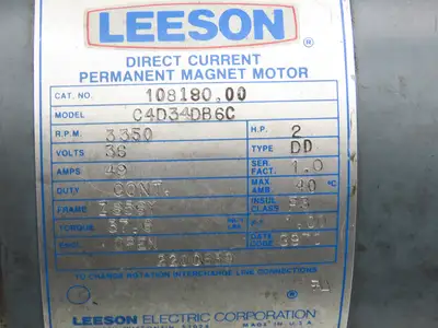 Leeson C4D34DB6C Hydraulic Pump & Motor Permanent Magnet 36VDC Off Rico PLRDD100