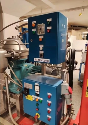 Alfa-Laval BTPX 205 SGD-34CDP clarifier centrifuge skid, 316L SS.