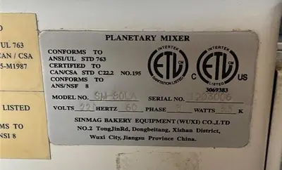 Used SINMAG SM-80LA Planetary Mixers British Columbia CA | Surrey Food Equipment #1293615