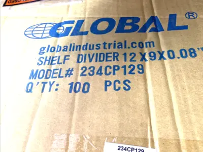 USED GLOBAL SHELF DIVIDER 12"X9" STORAGE RACK ORGANIZER PANEL PKG OF 50