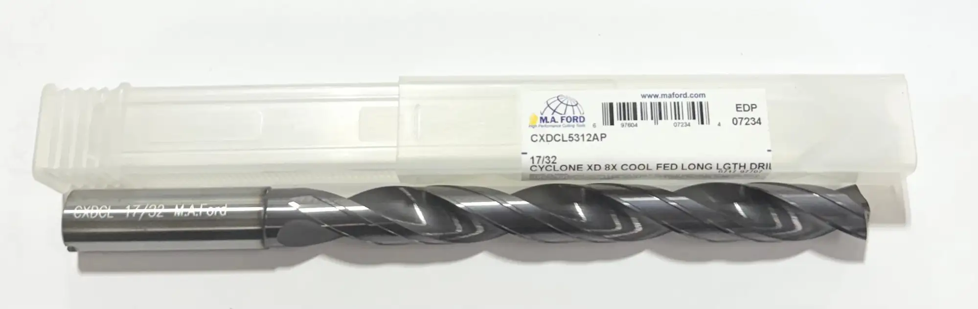 M.A. Ford 17/32" Solid Carbide Drill 8xD Coolant Fed Double Margin Altima Plus