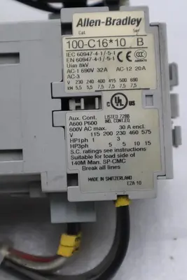 ALLEN BRADLEY 140M-D8E-C16 CIRCUIT BREAKER WITH 100-C16*10 CONTACTOR STOCK 4825A